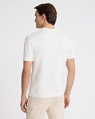 Textured Open Stitch Cotton Johnny Collar Polo