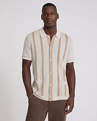 Striped Double Pocket Cotton-blend Sweater Polo