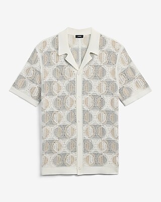 Geo Crochet Cotton Short Sleeve Sweater Polo