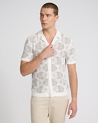 Geo Crochet Cotton Short Sleeve Sweater Polo