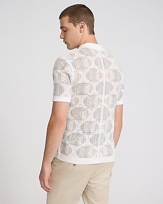 Geo Crochet Cotton Short Sleeve Sweater Polo
