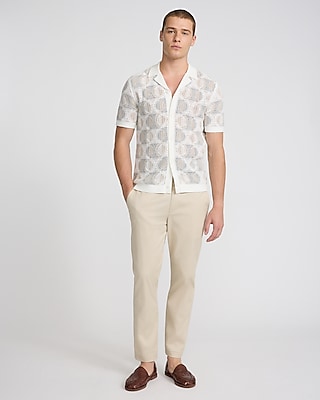 Geo Crochet Cotton Short Sleeve Sweater Polo