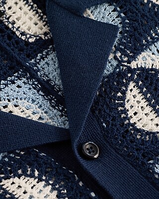 Geo Crochet Cotton Short Sleeve Sweater Polo