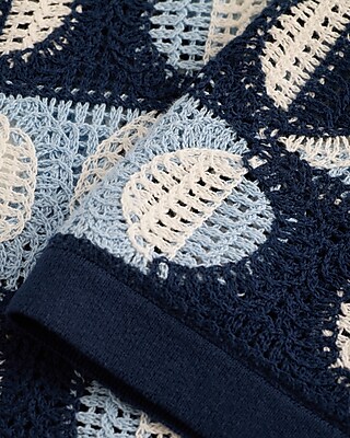Geo Crochet Cotton Short Sleeve Sweater Polo