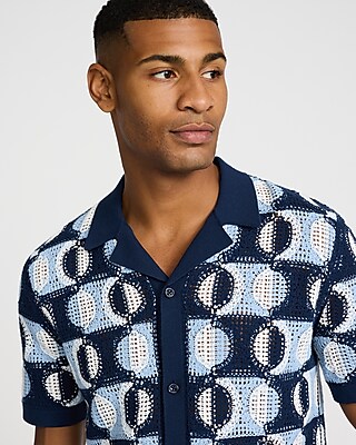 Geo Crochet Cotton Short Sleeve Sweater Polo