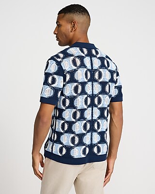 Geo Crochet Cotton Short Sleeve Sweater Polo