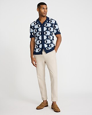 Geo Crochet Cotton Short Sleeve Sweater Polo