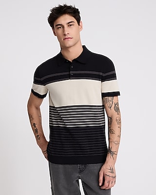 Mixed Striped Cotton Short Sleeve Sweater Polo
