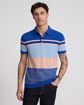 Mixed Striped Cotton Short Sleeve Sweater Polo