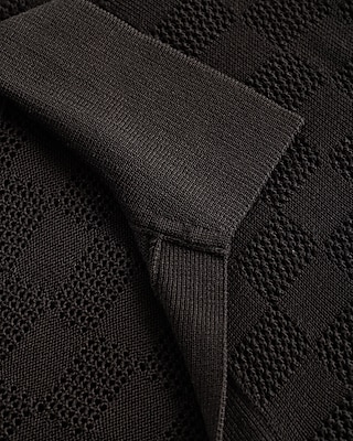 Open Stitch Checkered Cotton-Blend Short Sleeve Sweater Polo