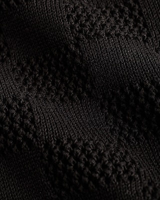 Open Stitch Checkered Cotton-Blend Short Sleeve Sweater Polo