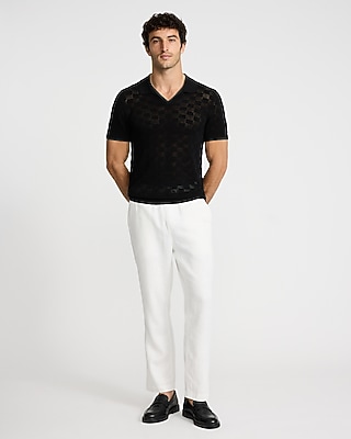 Open Stitch Checkered Cotton-Blend Short Sleeve Sweater Polo