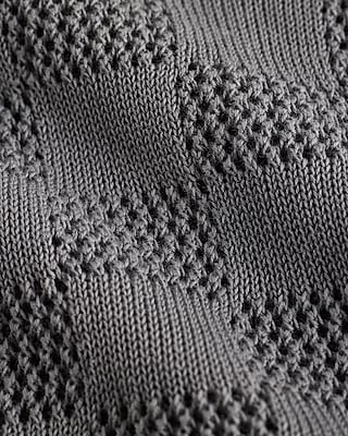 Open Stitch Checkered Cotton-Blend Short Sleeve Sweater Polo