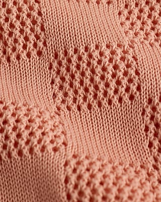 Open Stitch Checkered Cotton-Blend Short Sleeve Sweater Polo