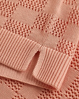 Open Stitch Checkered Cotton-Blend Short Sleeve Sweater Polo