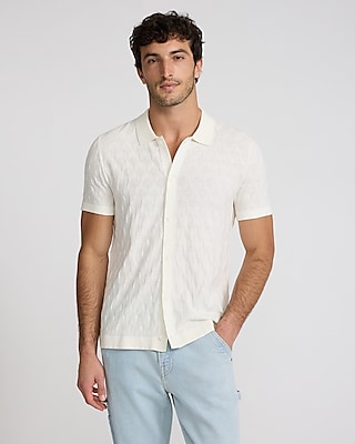 Textured Geo Cotton Sweater Polo