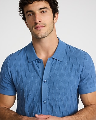 Textured Geo Cotton Sweater Polo