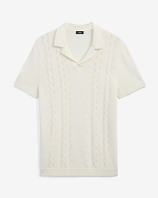 Zig Zag Open Knit Cotton Sweater Polo