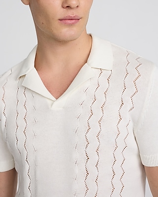 Zig Zag Open Knit Cotton Sweater Polo