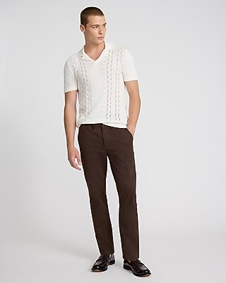 Zig Zag Open Knit Cotton Sweater Polo