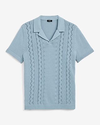 Zig Zag Open Knit Cotton Sweater Polo
