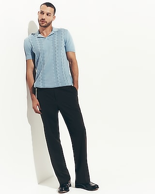Zig Zag Open Knit Cotton Sweater Polo