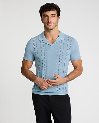 Zig Zag Open Knit Cotton Sweater Polo