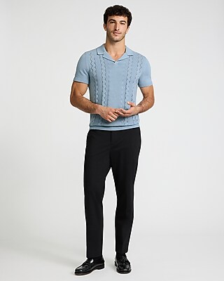 Zig Zag Open Knit Cotton Sweater Polo