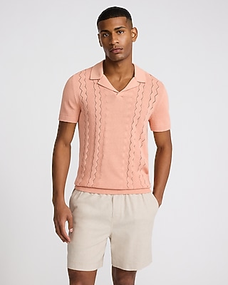 Zig Zag Open Knit Cotton Sweater Polo - image 2