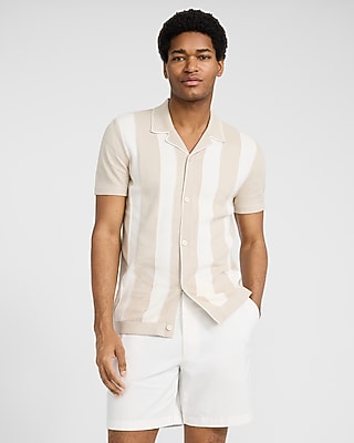 Cotton Striped Camp Collar Sweater Polo | Express