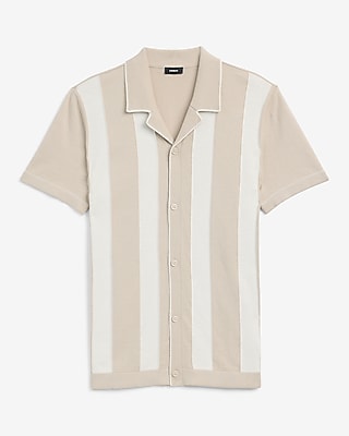 Cotton Striped Camp Collar Sweater Polo | Express