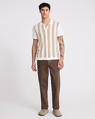 butcher products ニットポロ Textured Striped Cotton Short Sleeve Sweater Polo | Express