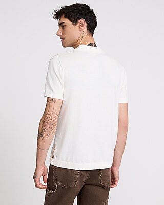 Textured Striped Cotton Short Sleeve Sweater Polo