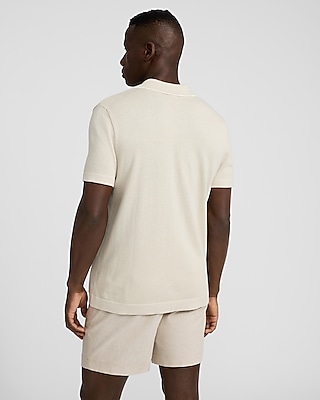 Textured Striped Cotton Short Sleeve Sweater Polo