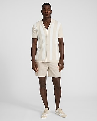 Textured Striped Cotton Short Sleeve Sweater Polo