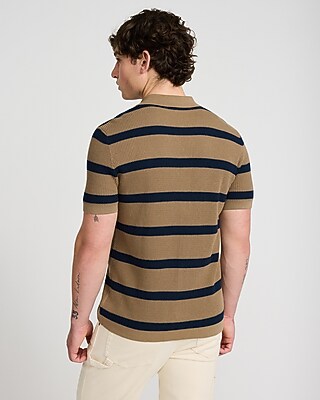 Striped Cotton Short Sleeve Sweater Polo