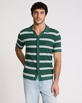 Striped Cotton Short Sleeve Sweater Polo