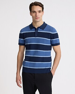 Striped Cotton Short Sleeve Sweater Polo
