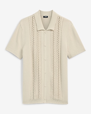 Cable Knit Short Sleeve Sweater Polo