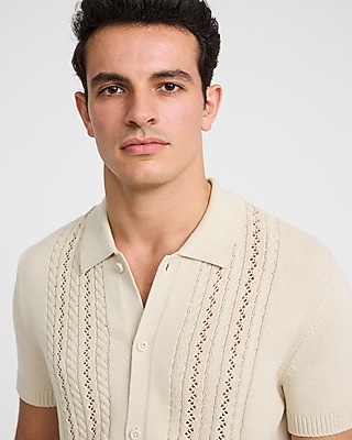 Cable Knit Short Sleeve Sweater Polo
