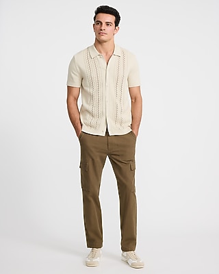 Cable Knit Short Sleeve Sweater Polo