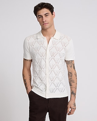 Triangle Geo Knit Jacquard Short Sleeve Shirt | Express