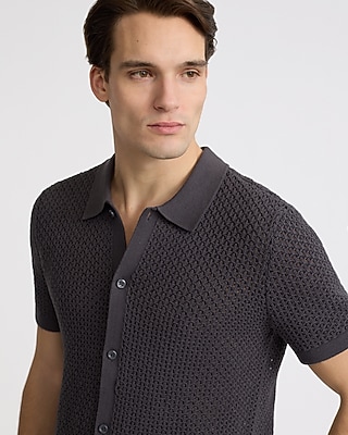 Open-stitch Cotton Short Sleeve Sweater Polo | Express