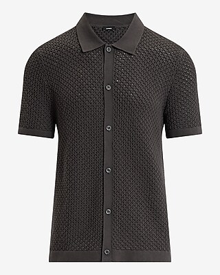 Open-Stitch Cotton Short Sleeve Sweater Polo