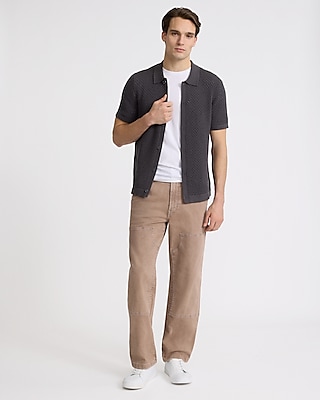Open-Stitch Cotton Short Sleeve Sweater Polo