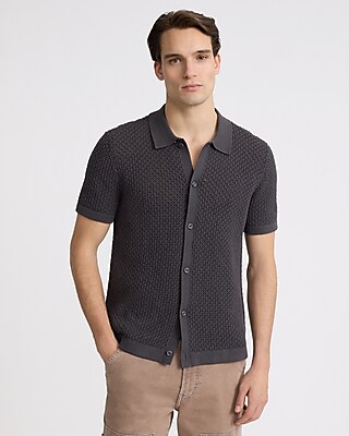 Open-Stitch Cotton Short Sleeve Sweater Polo