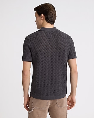 Open-Stitch Cotton Short Sleeve Sweater Polo