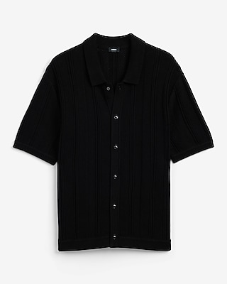 Textured Striped Cotton Short Sleeve Sweater Polo