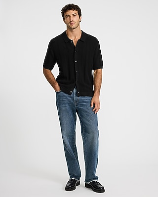 Textured Striped Cotton Short Sleeve Sweater Polo