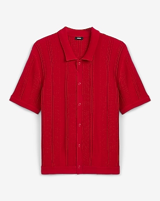 Textured Striped Cotton Short Sleeve Sweater Polo